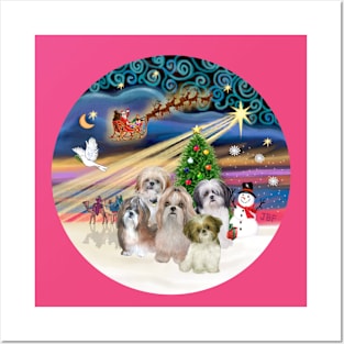 "Christmas Magic" with Five Shih Tzus Posters and Art